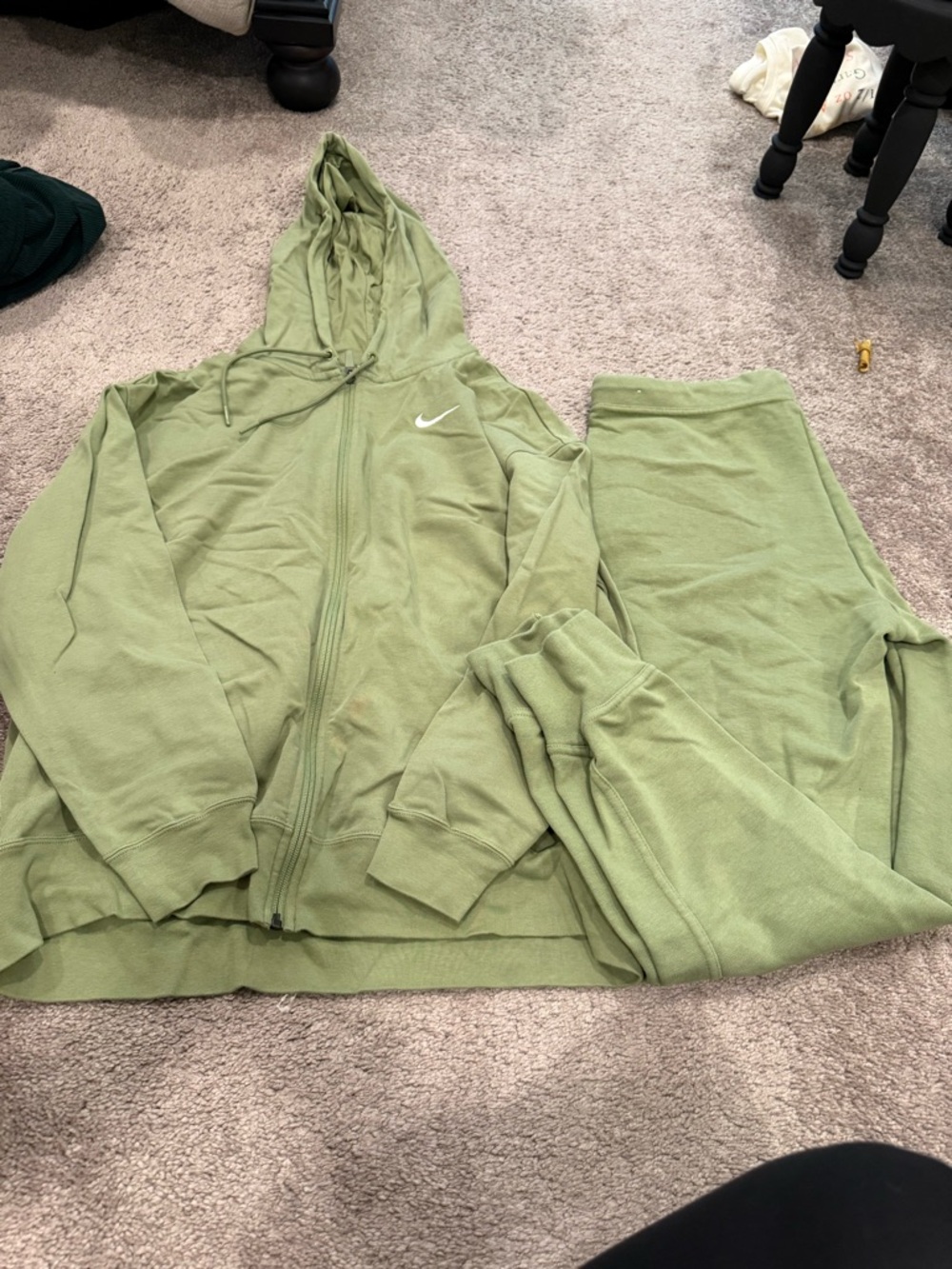 Nike Olive Green Zip-Up Hoodie with White Swoosh